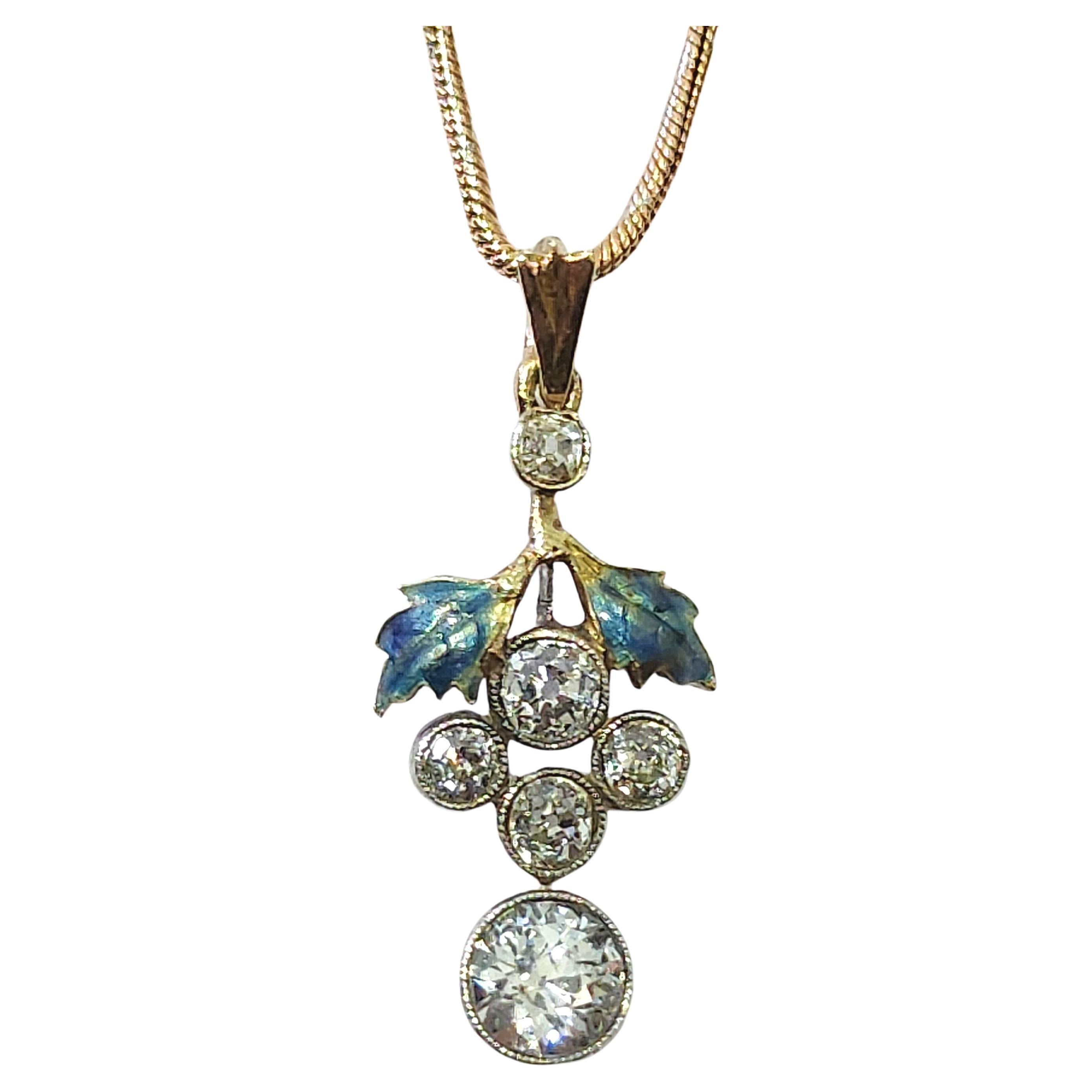 Pendentif en or Antque Russian 1.40 Carat Old Mine Cut Diamond