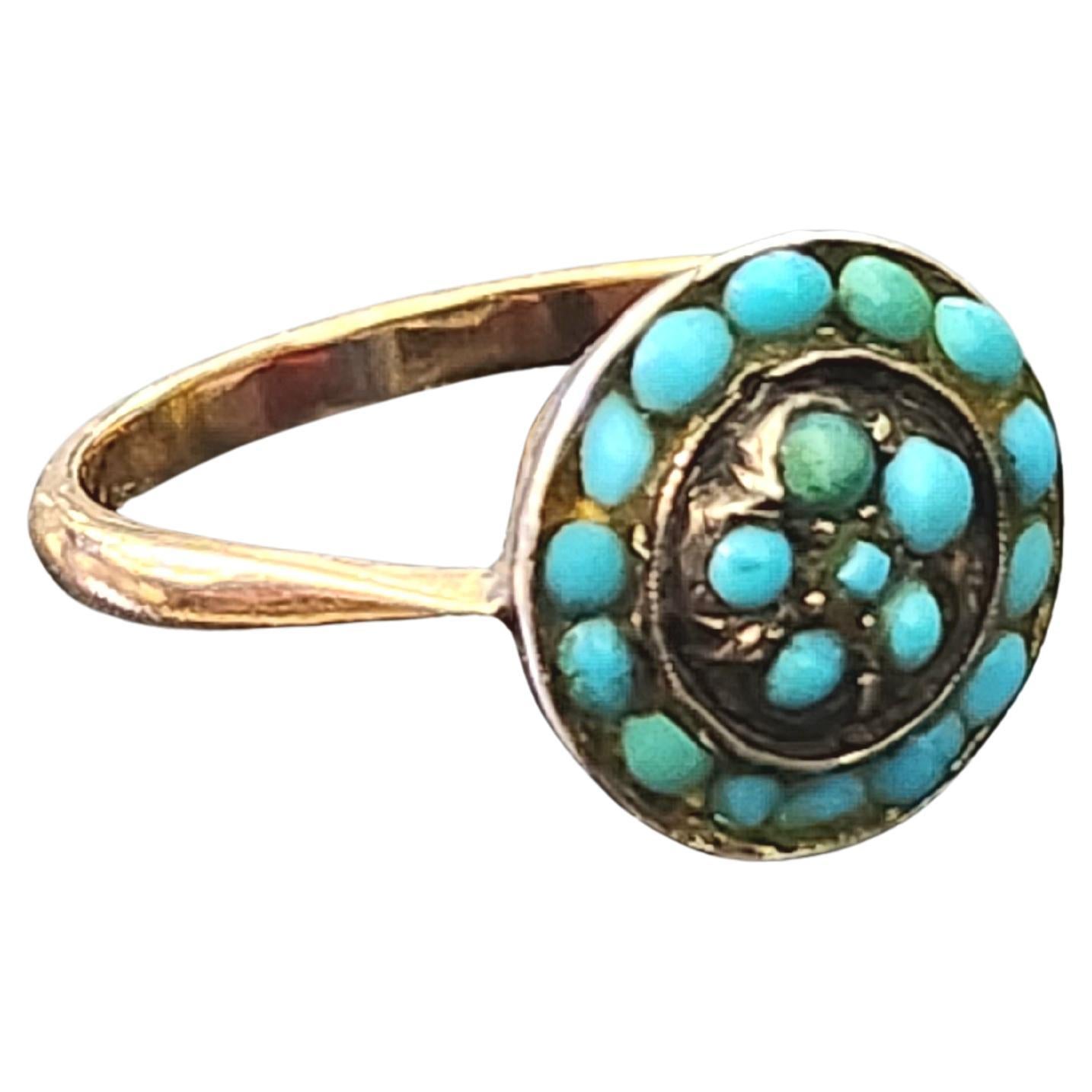 Antique Russian Turqouise Gold Ring For Sale