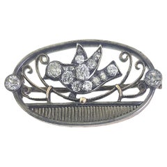 Antike Schwalbe Vogel 1 Karat Altschliff Diamant Gold Brosche