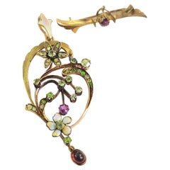 Antique Russian Demantoid Gold Pendant And Brooch