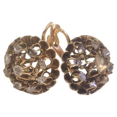 Antique Imperial Russian Rose Cut Diamond Gold Earrings