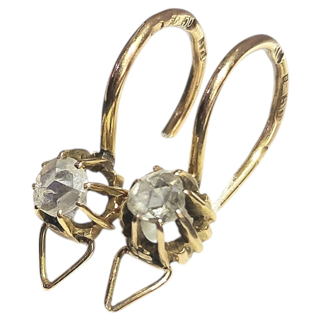 Antique imperial Russian Rose Cut Diamond Gold Earrings