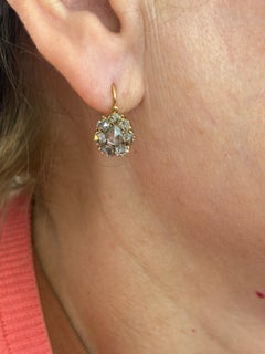 “Antique 14k Gold Rose Cut Diamond Dangle Earrings, Moscow Circa 1800s”