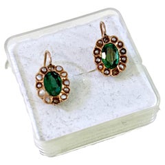 Antique 1880s Imperial Russian Green Garnet Gold Earrings