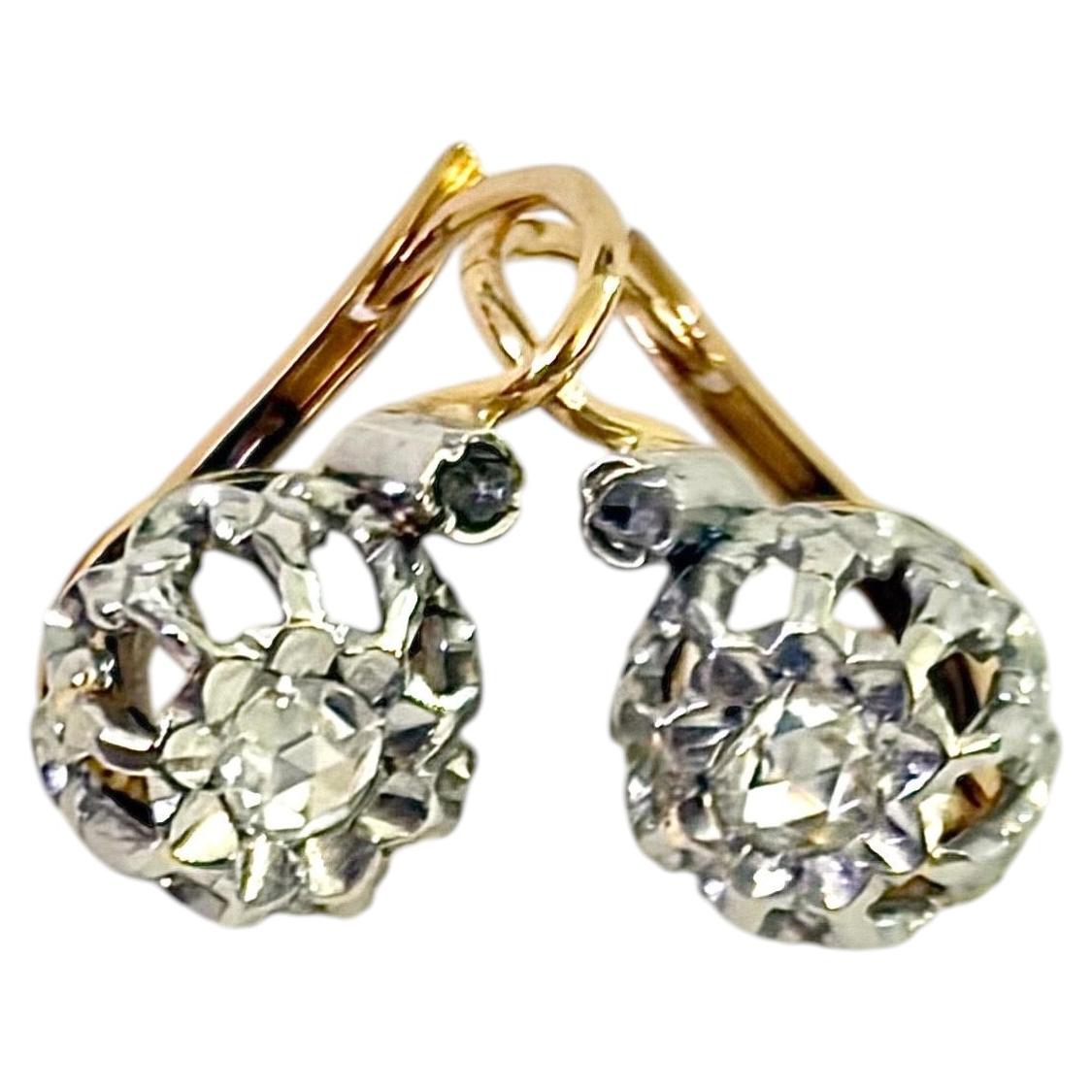 „Antike französische Ohrhänger aus 18-karätigem Gold mit Diamanten im Rosenschliff aus den 1900er Jahren“