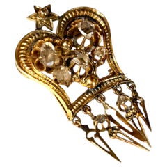 Antique 14k Gold Brooch with Rose Cut Diamonds Moscow 1899