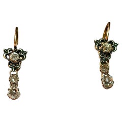 Antique 14k Gold Dangle Earrings with Rose Cut and Old Mine Diamonds