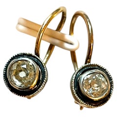 Antique Russian 14k Gold Old Mine Cut Diamond Earrings, 0.90ct
