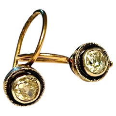 Antique Russian 14k Gold Old Mine Cut Diamond Earrings, 0.90ct