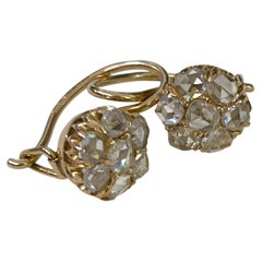 Antike russische 14-Karat-Gold-Ohrhänger mit Blumenmotiv und Diamanten im Rosenschliff