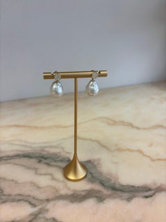 Diamond Drop earrings with detachable Baroque Pearls, 18K Gold, 0.20cts diamonds