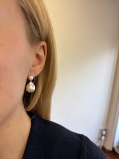 Double Drop Pearl Earrings, 18k Gold, Baroque pearls