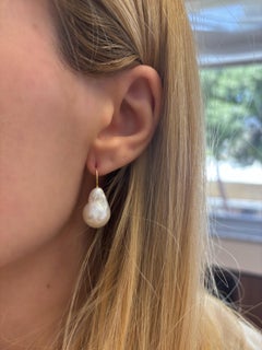 Drop Pearl Earrings with Baroque Pearls in 18K Gold hook