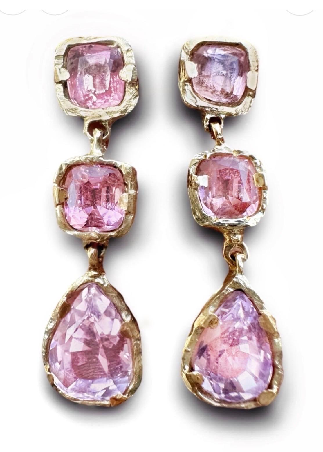 Stunning and glamorous one of a kind handmade earrings that could be your ideal gala, wedding, formal dinner, cocktail party or red carpet companion.

One of a kind 14 ct yellow drop kunzites and pink tourmaline dangle earrings that will give a