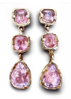 Eros Pink Tourmaline and Kunzite Dangle Gala Tear Drop Earrings in Gold in stock