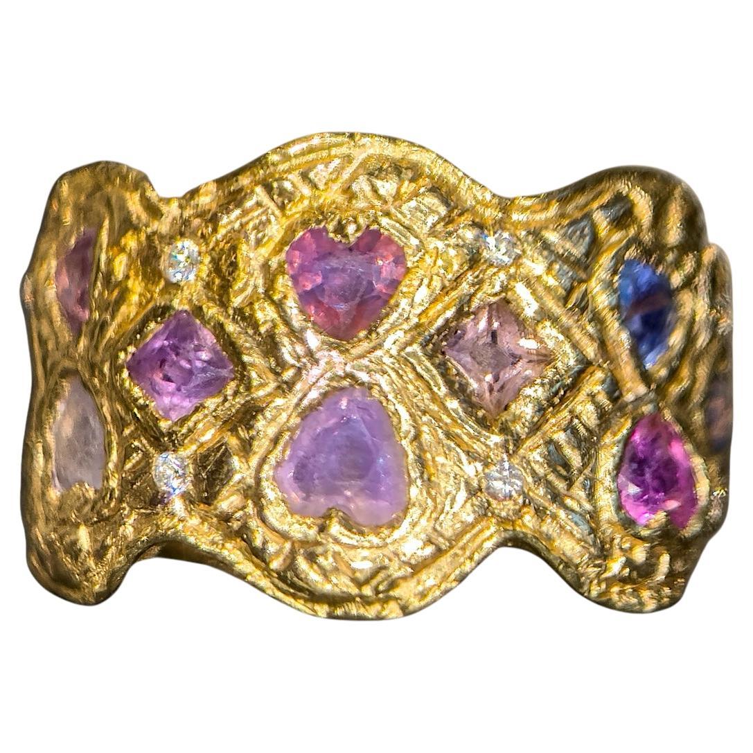 Leto Lama Empress of Hearts 18 Ct Gold Sapphires and Diamonds Cigar Ring