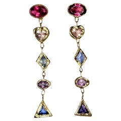 Leto Lama Geometric Sapphires & Tourmaline Heart Lozenge Earrings 18 Ct Gold