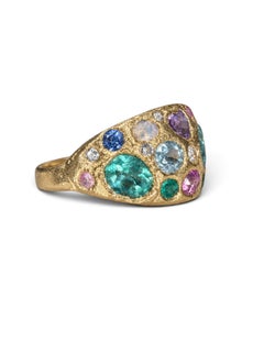 Leto Lama Colombian Emerald Sapphires Diamonds Dome Ring 18 Ct