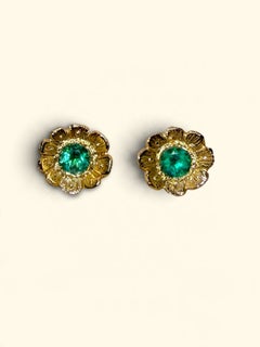 Leto Lama Flower Colombian Emerald Earrings 2 in 1 removable fringe 18 Ct Gold