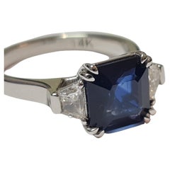 2.60 Carat Natural Sapphire Diamond Ring, 3 Stone Engagement Ring