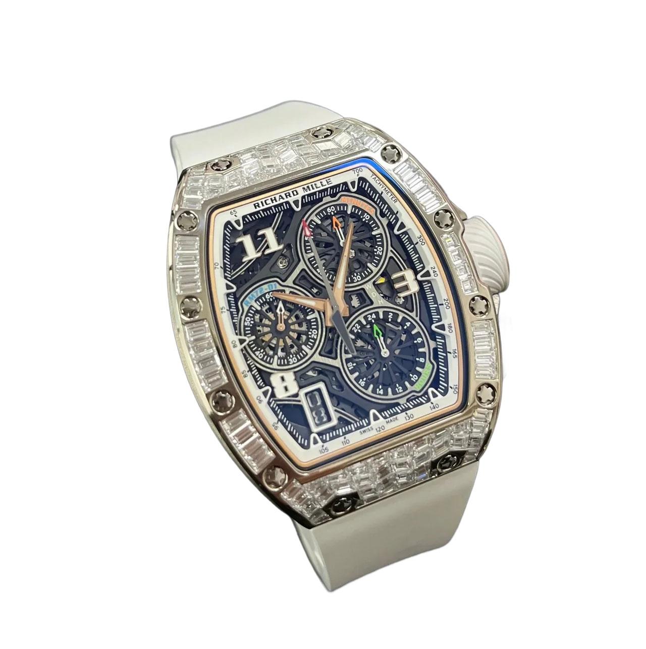 Richard Mille RM 72-01 Cronógrafo Automático Oro Blanco con Diamantes Baguette en venta 8