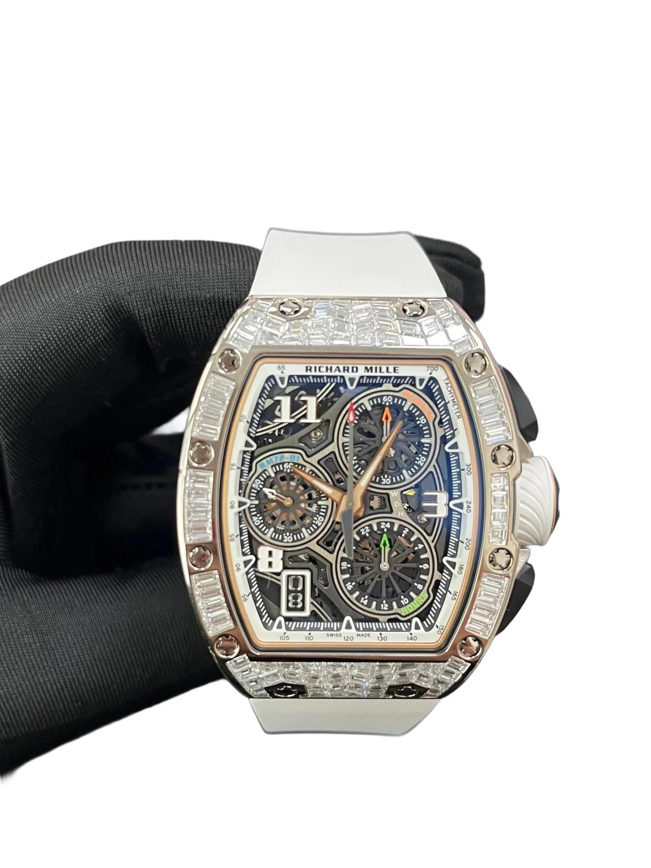 Richard Mille RM 72-01 Cronógrafo Automático Oro Blanco con Diamantes Baguette en venta 4