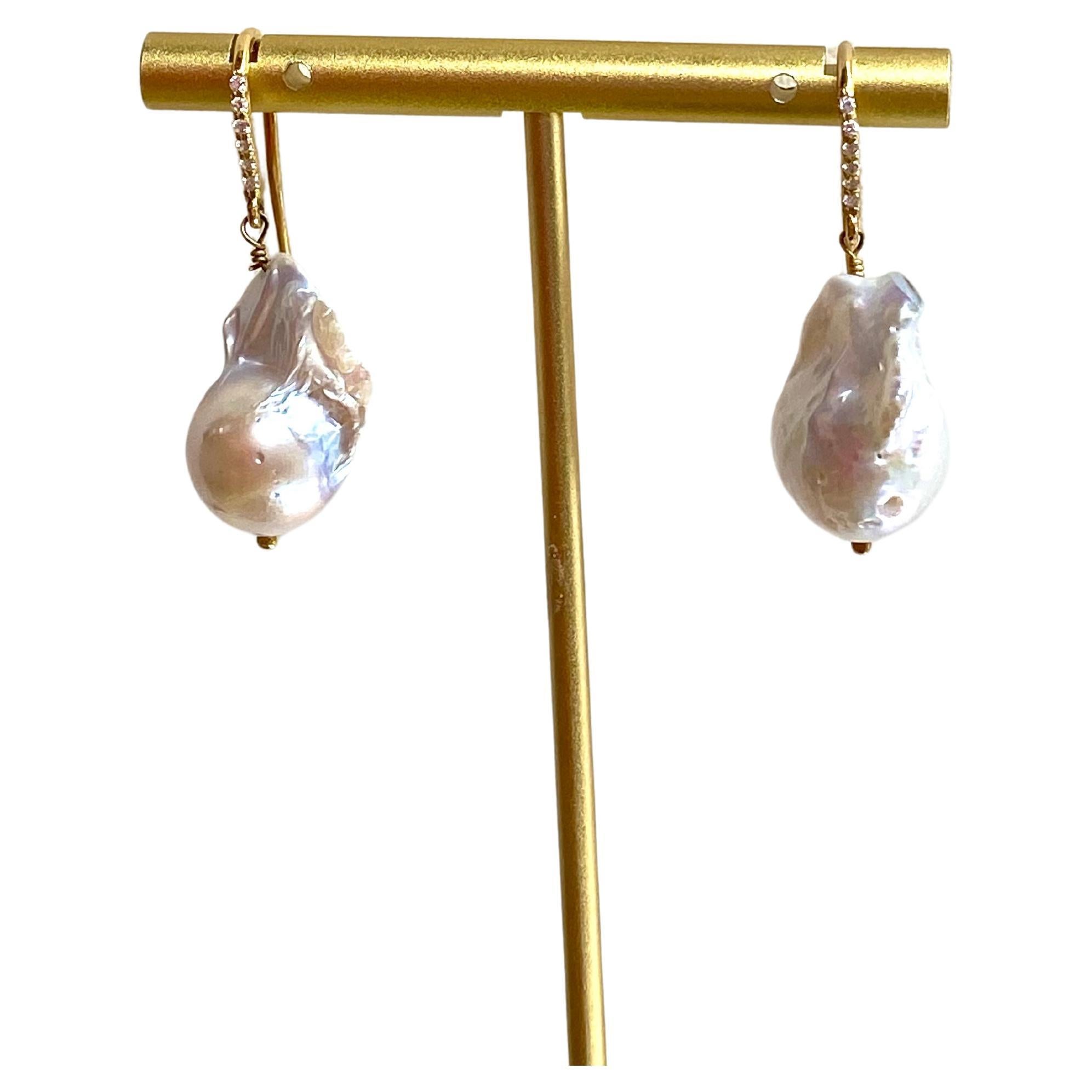 Diamond Drop Earring with Baroque Pearl For Sale