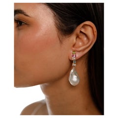 Boucles d'oreilles courbes en tourmaline verte et saphir rose