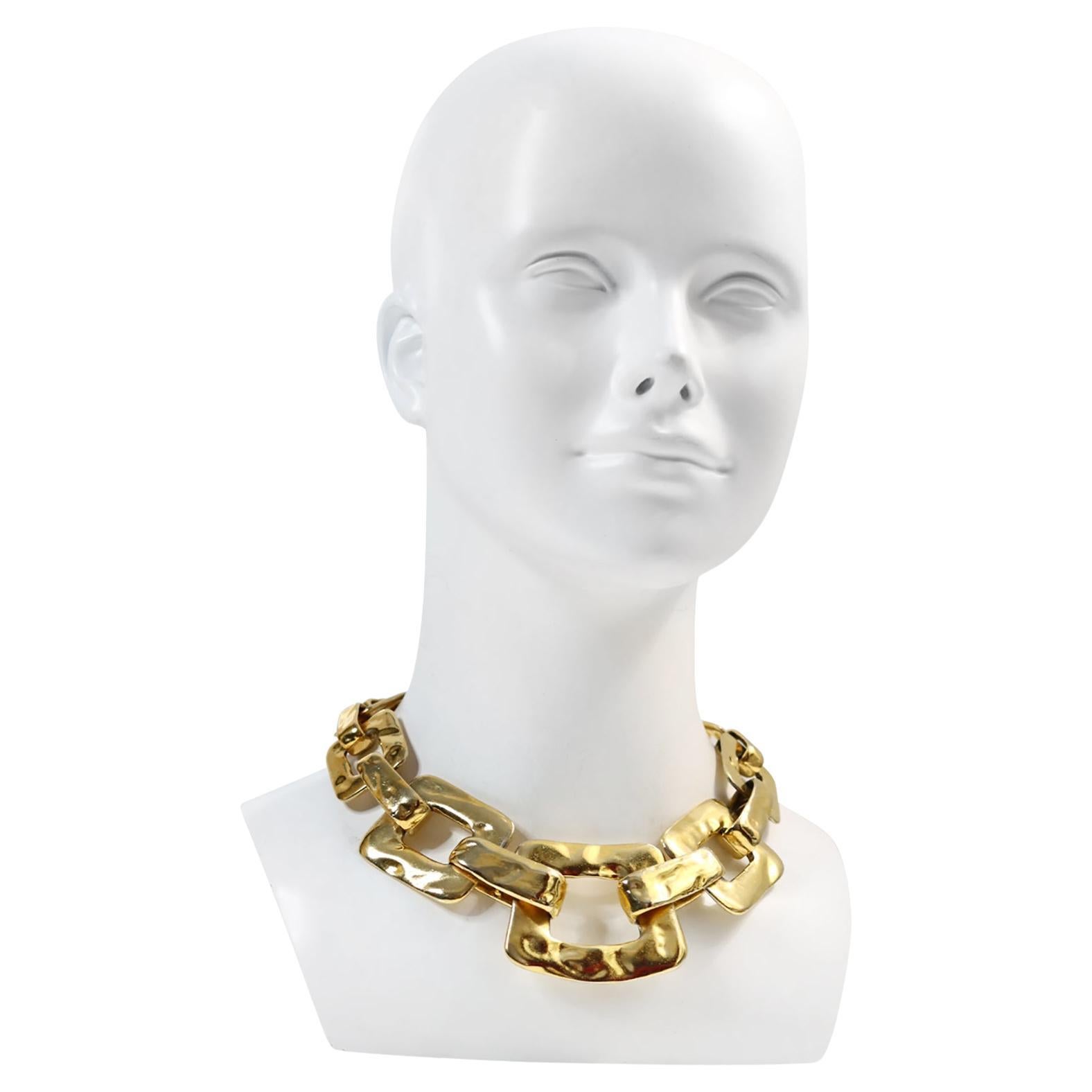 Vintage Yves Saint Laurent YSL Goldfarbene schwere Gliederhalskette ca. 1970er Jahre