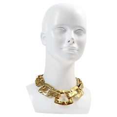 Vintage Yves Saint Laurent YSL Goldfarbene schwere Gliederhalskette ca. 1970er Jahre