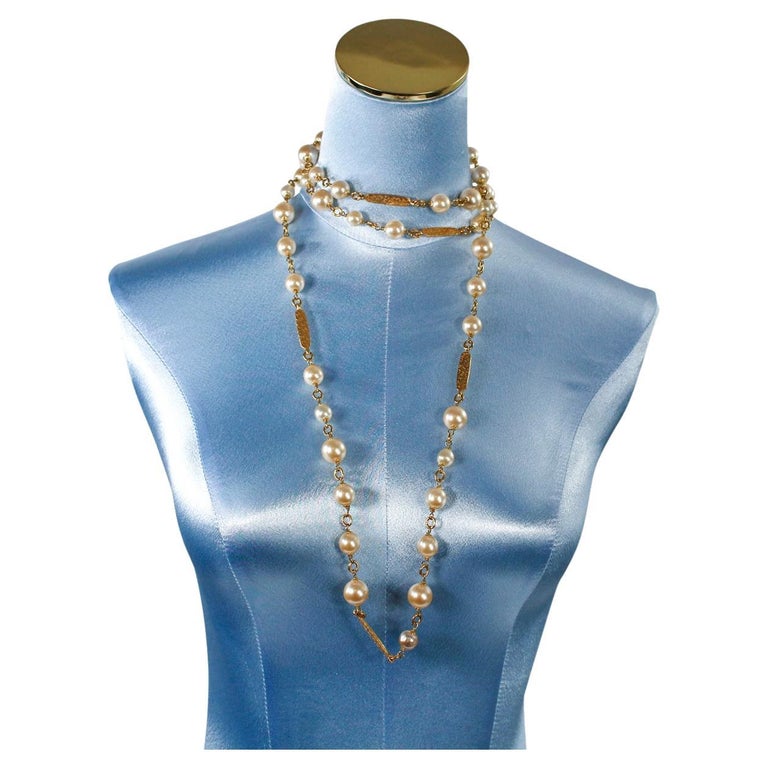 Vintage Chanel Long Pearl Necklace Circa 1980s For Sale