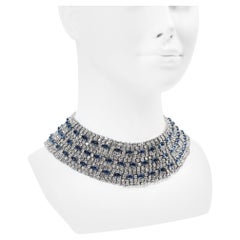 Hattie Carnegie Collier ras du cou large vintage en diamants et saphirs, c. 1960