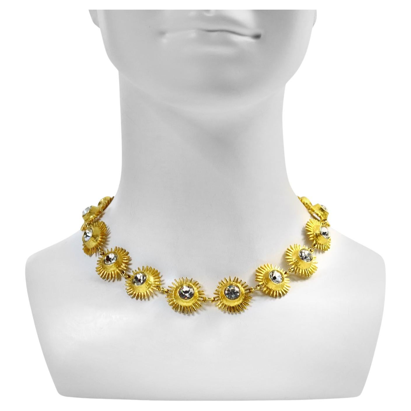 Vintage-Halskette aus Gold von Edouard Rambaud mit Kristallen, ca. 1980er Jahre