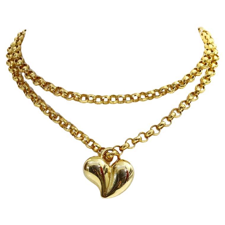 Vintage Gold Tone Solid Heart on Link Toggle Chain Necklace Circa 1980s