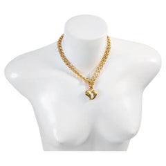Vintage Gold Tone Solid Heart on Link Toggle Chain Necklace Circa 1980s
