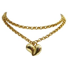 Vintage Gold Tone Solid Heart on Link Toggle Chain Necklace Circa 1980