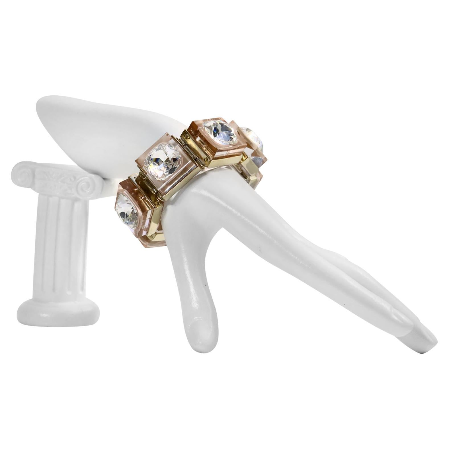 Pulsera vintage de eslabones de metal y cristal Lucite Nina Ricci