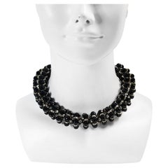 Vintage deLillo Diamant- und schwarze Perlen-Halskette Circa 1970er Jahre