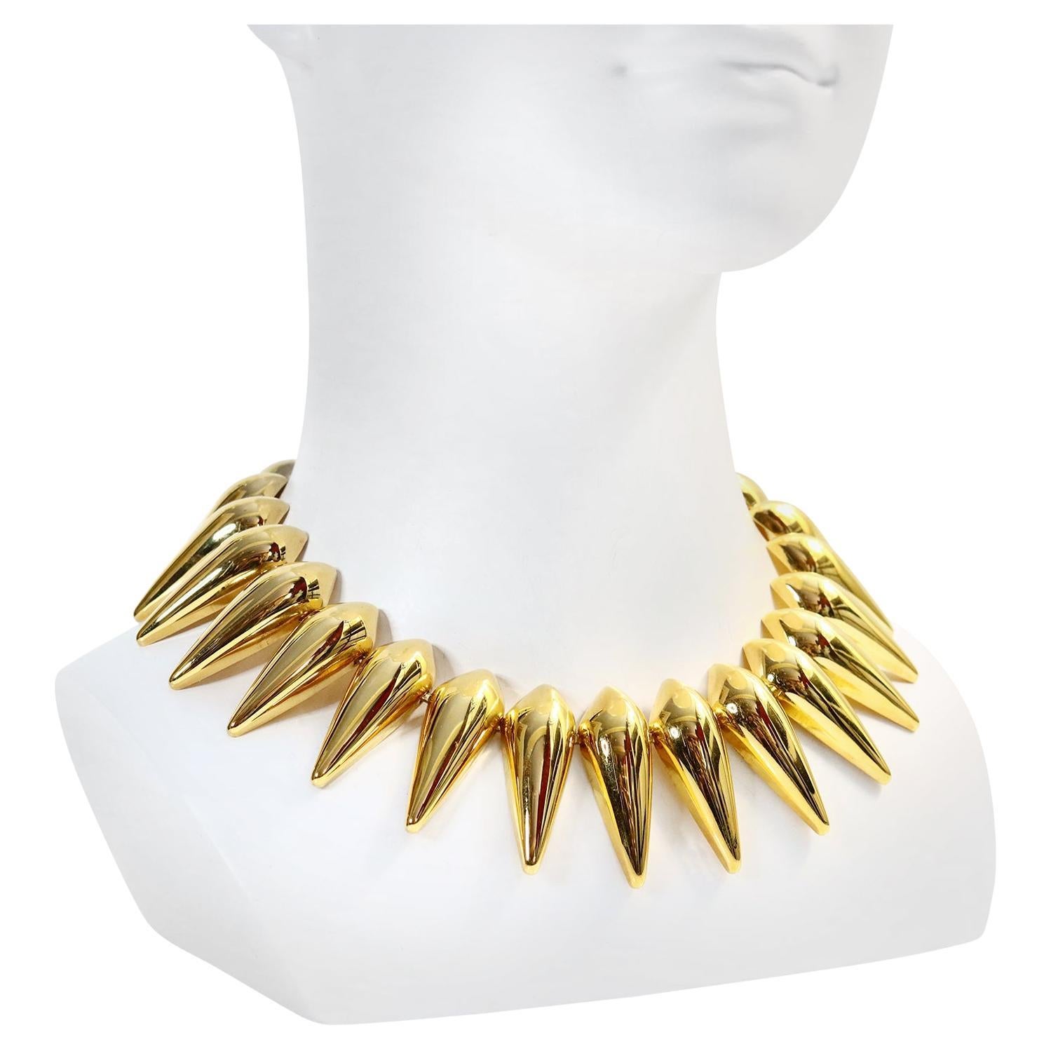 Vintage Monet Spiky Gold Tone Necklace Circa 1970s For Sale