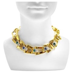 Vintage Givenchy Diamante and Gold Tone Link Necklace Circa 1980