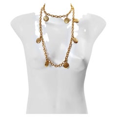 Vintage Chanel Gold Dangling Disc Necklace, 48" Long, Circa 1980s, Heavy Link