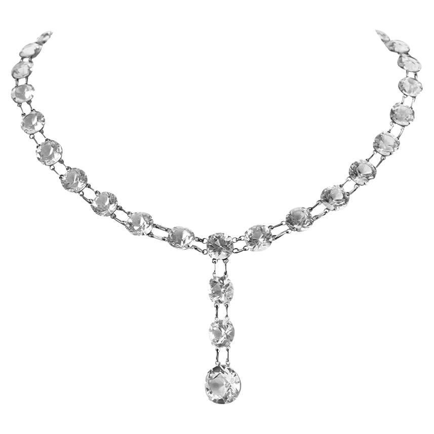 Vintage Open Back Crystal Necklace with Dangling Piece Circa 1920s