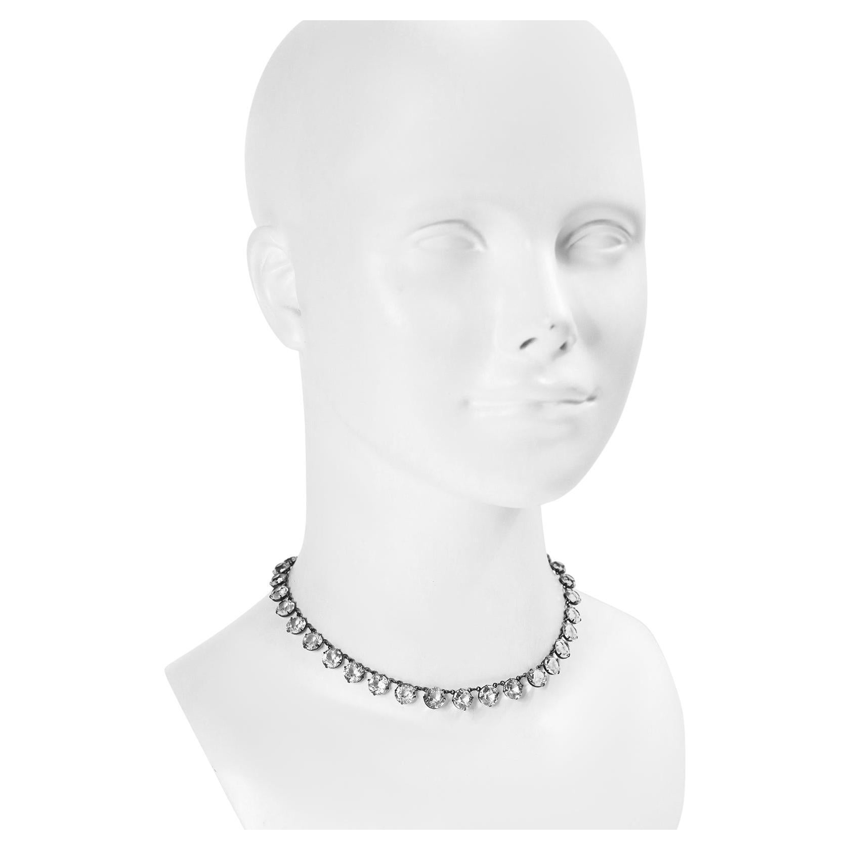 Vintage Sterling Choker-Halskette mit offenem Rücken aus Kristall, ca. 1920er Jahre im Angebot