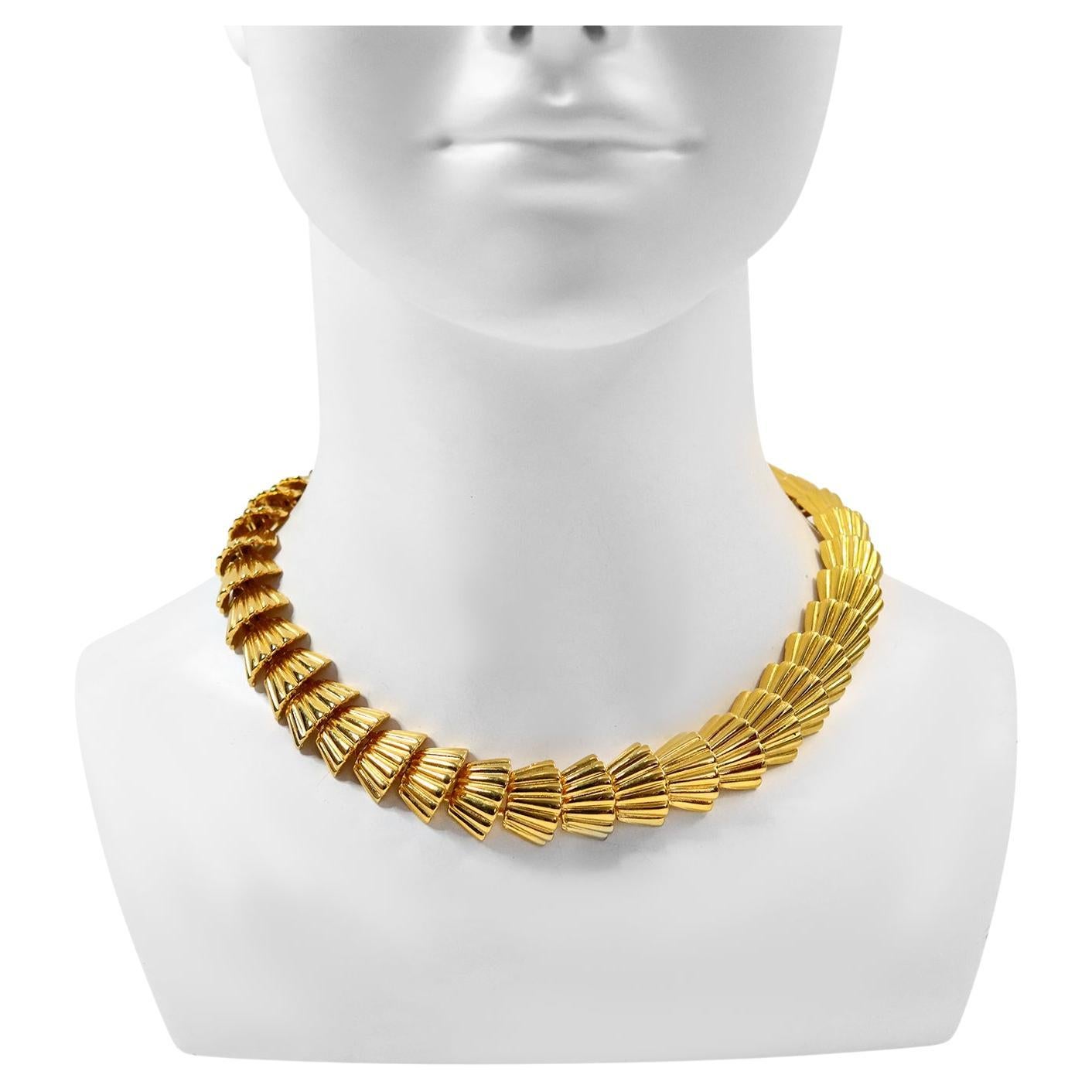 Vintage Anne Klein Stacked Gold Fan Like Toggle Necklace Circa 1980s For Sale
