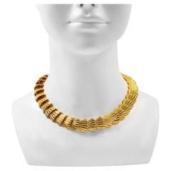 Retro Anne Klein Stacked Gold Fan Like Toggle Necklace Circa 1980s