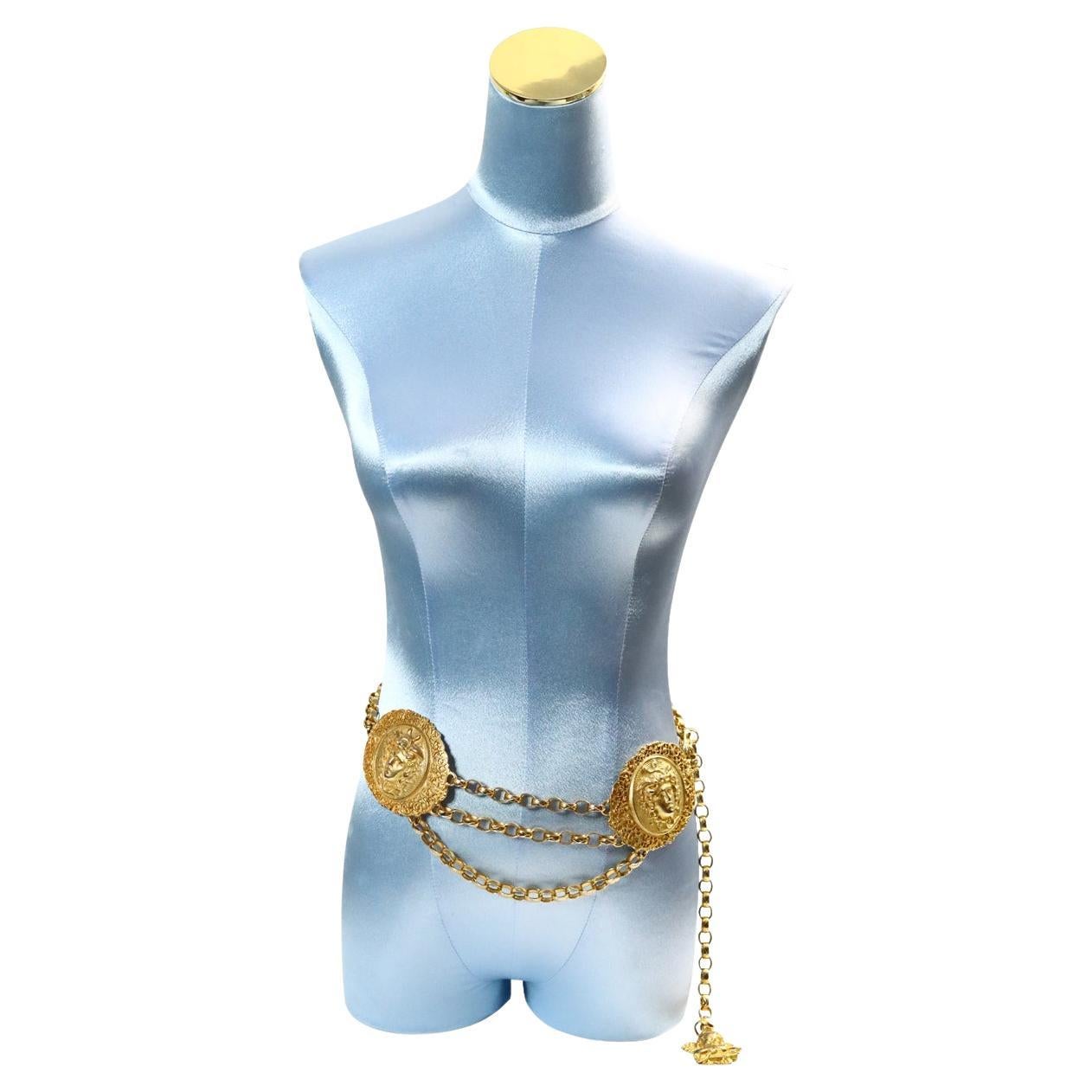 Vintage Medusa Face Double Medallion Hangling Link Belt en vente