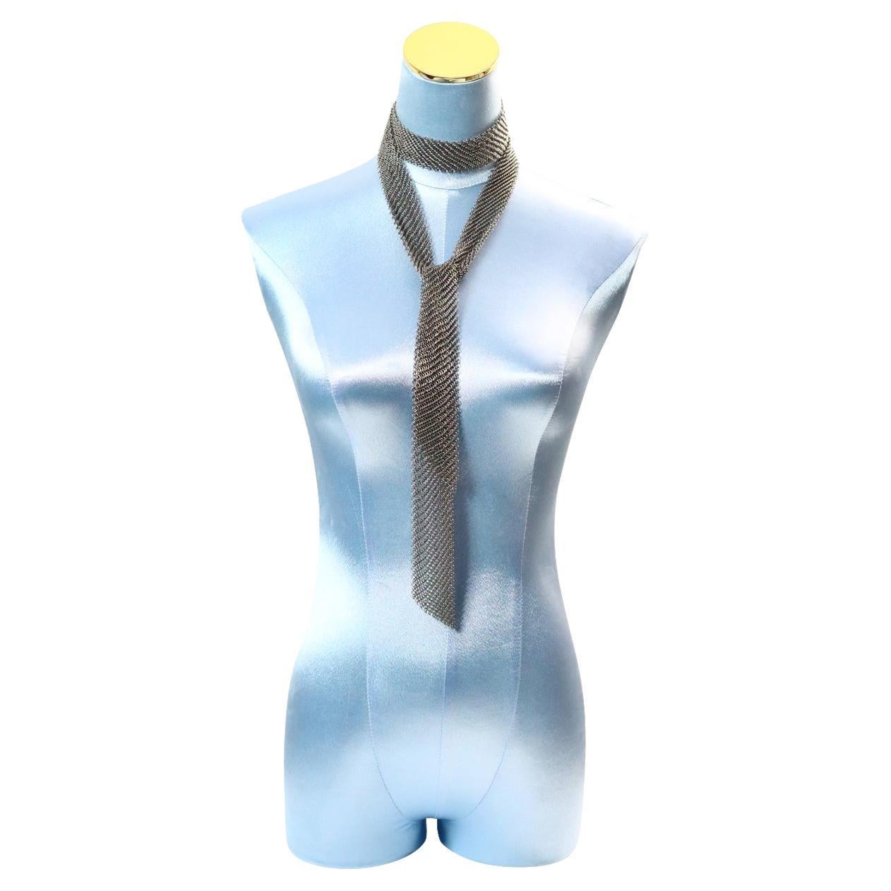 Vintage Mesh Wrap Tie Silver Tone  Necklace Lariat Circa 1980s For Sale