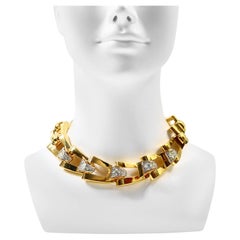 Vintage Givenchy Diamante and Gold Tone Link Necklace Circa 1980s