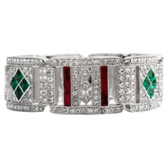 Vintage Art Deco 89 Faux Emerald, Ruby and Crystal Bracelet Circa 1980s
