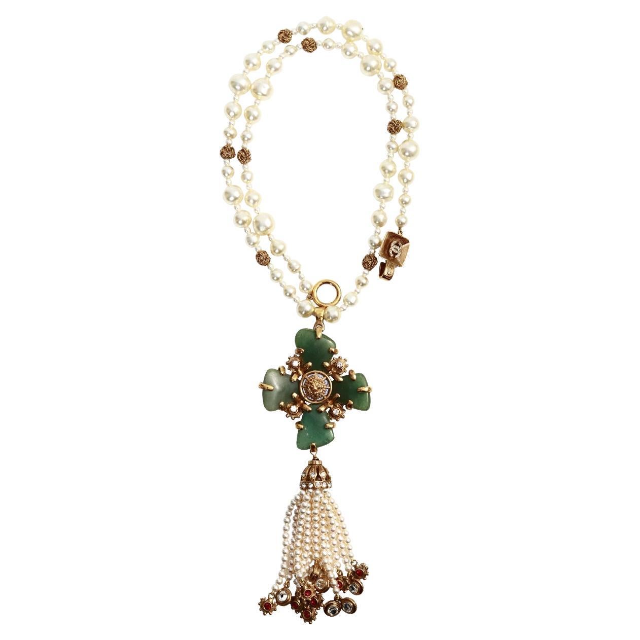 Vintage Chanel Faux Pearl Necklace With CC Rhinestones -  Hong Kong